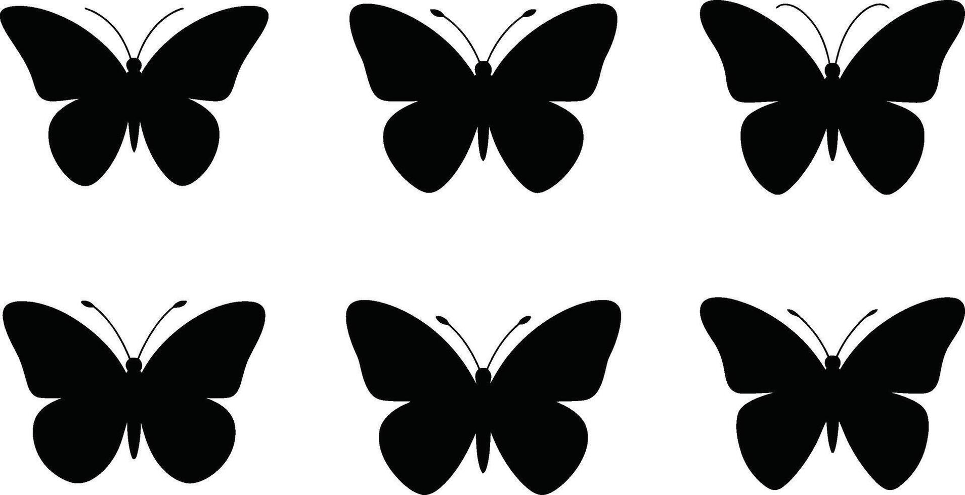 Simple black butterfly silhouettes illustration on white background decoration graphic vector