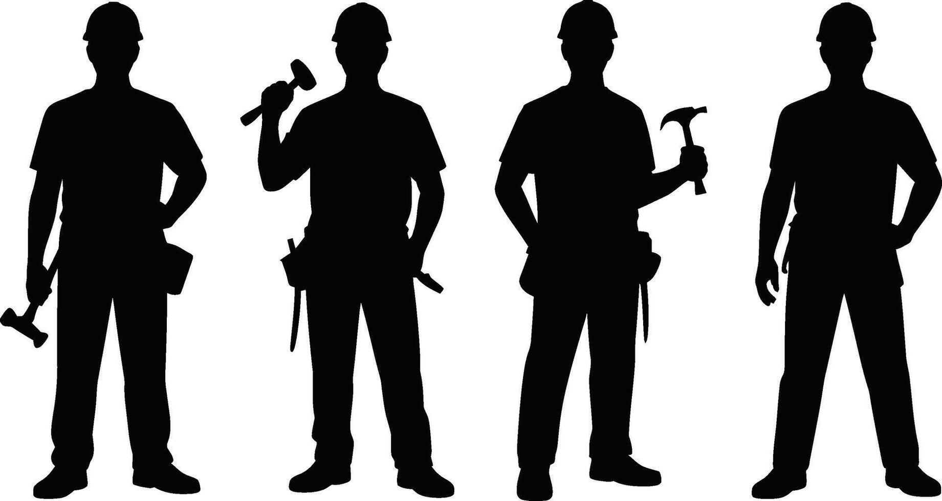 Silhouetted construction workers with hammers and hard hats full length vector