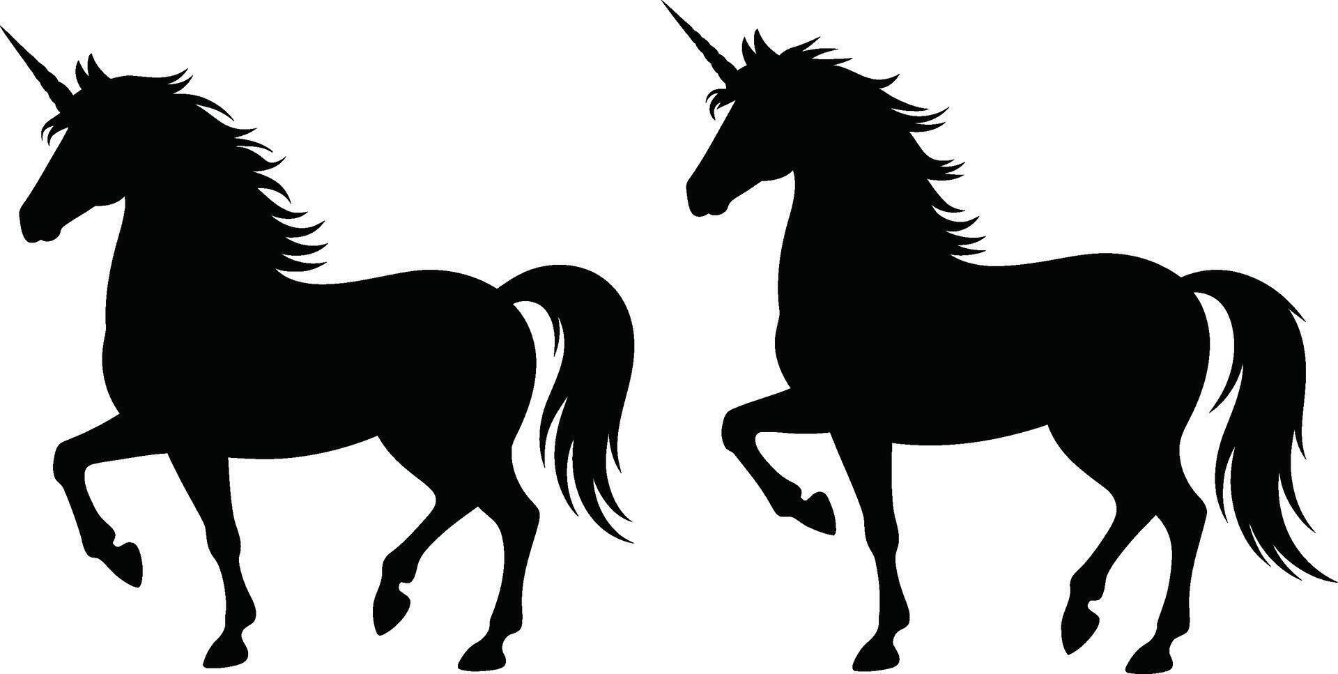 Two magical unicorns silhouette illustration standing pose image vector