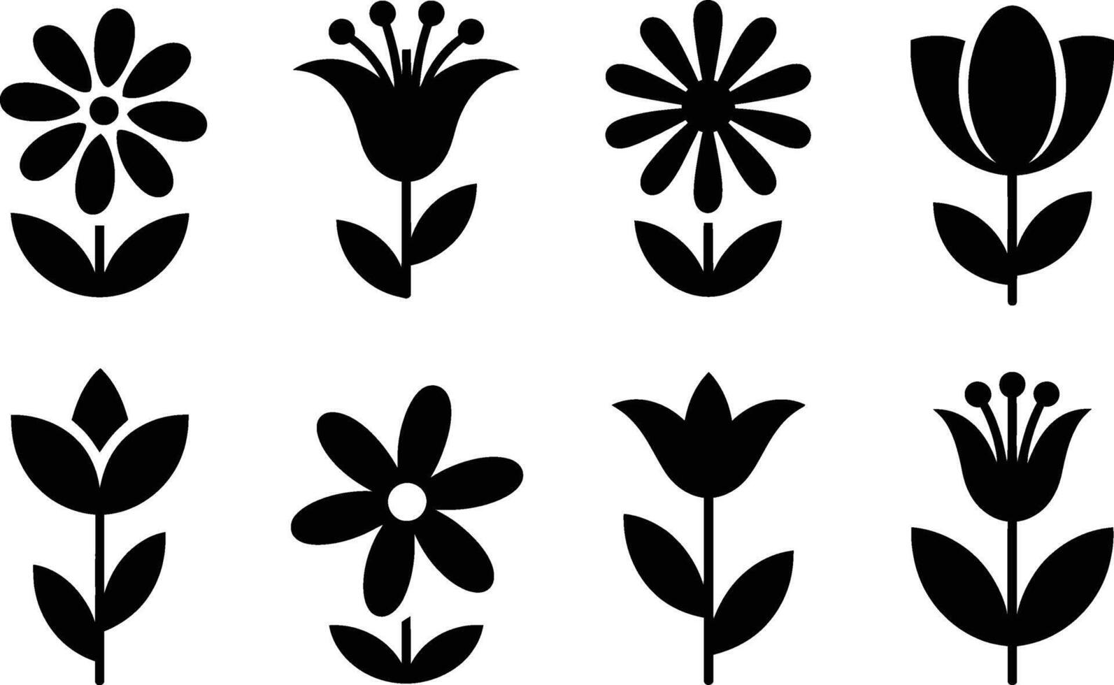 Stylized floral illustration diverse flower silhouettes minimalist botanical art set vector