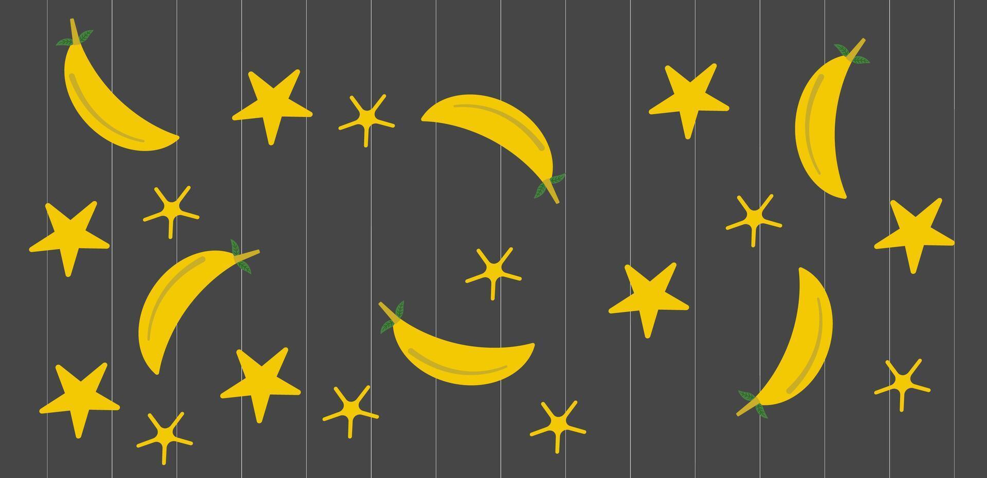 A banana and star pattern on a gray background vector