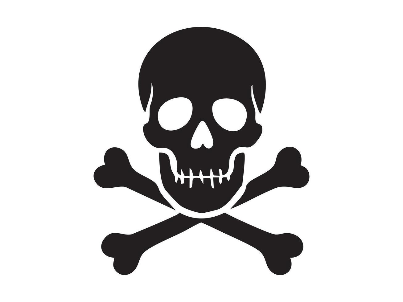 Black silhouette of human skull with crossed bones, isolated on white background, graphic illustration. concept of danger, pirate symbol, mortality, design element, halloween decor vector