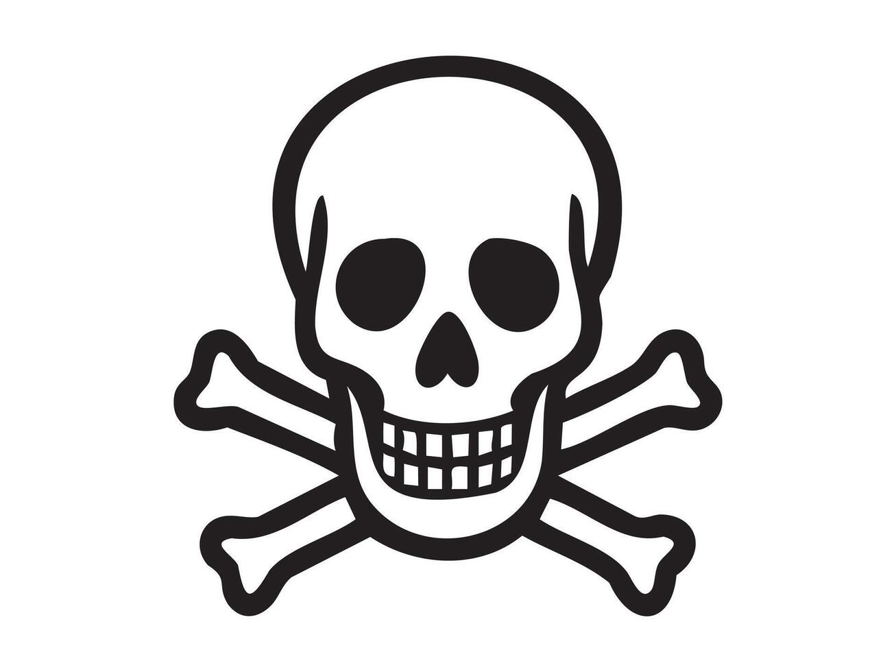 Black outline of human skull with crossbones isolated on white background, graphic illustration. concept of icon, skull symbol, pirate flag, design element, halloween decor, death symbol vector