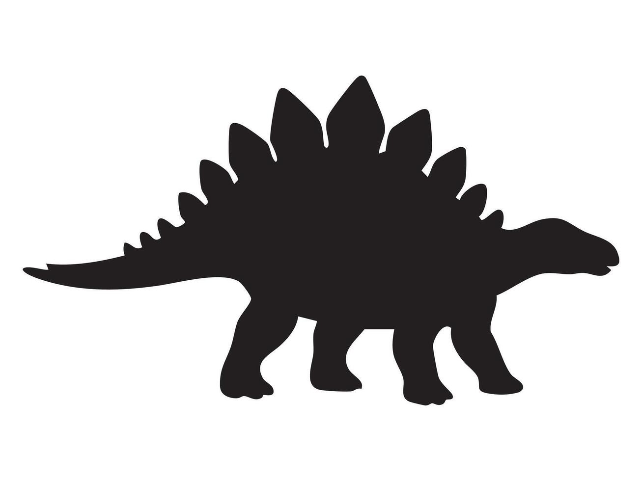 Black silhouette of Stegosaurus dinosaur with back plates and spiked tail, isolated on white background, graphic illustration. Concept of prehistoric herbivore, jurassic dinosaur, reptile icon vector