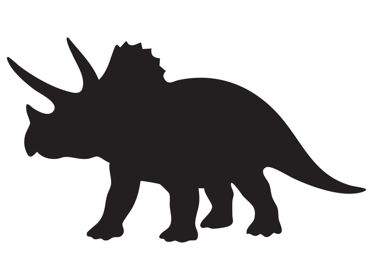Silhouette of triceratops dinosaur, black outline on white background, graphic illustration. concept of prehistoric creature, extinct animal, icon, design element vector