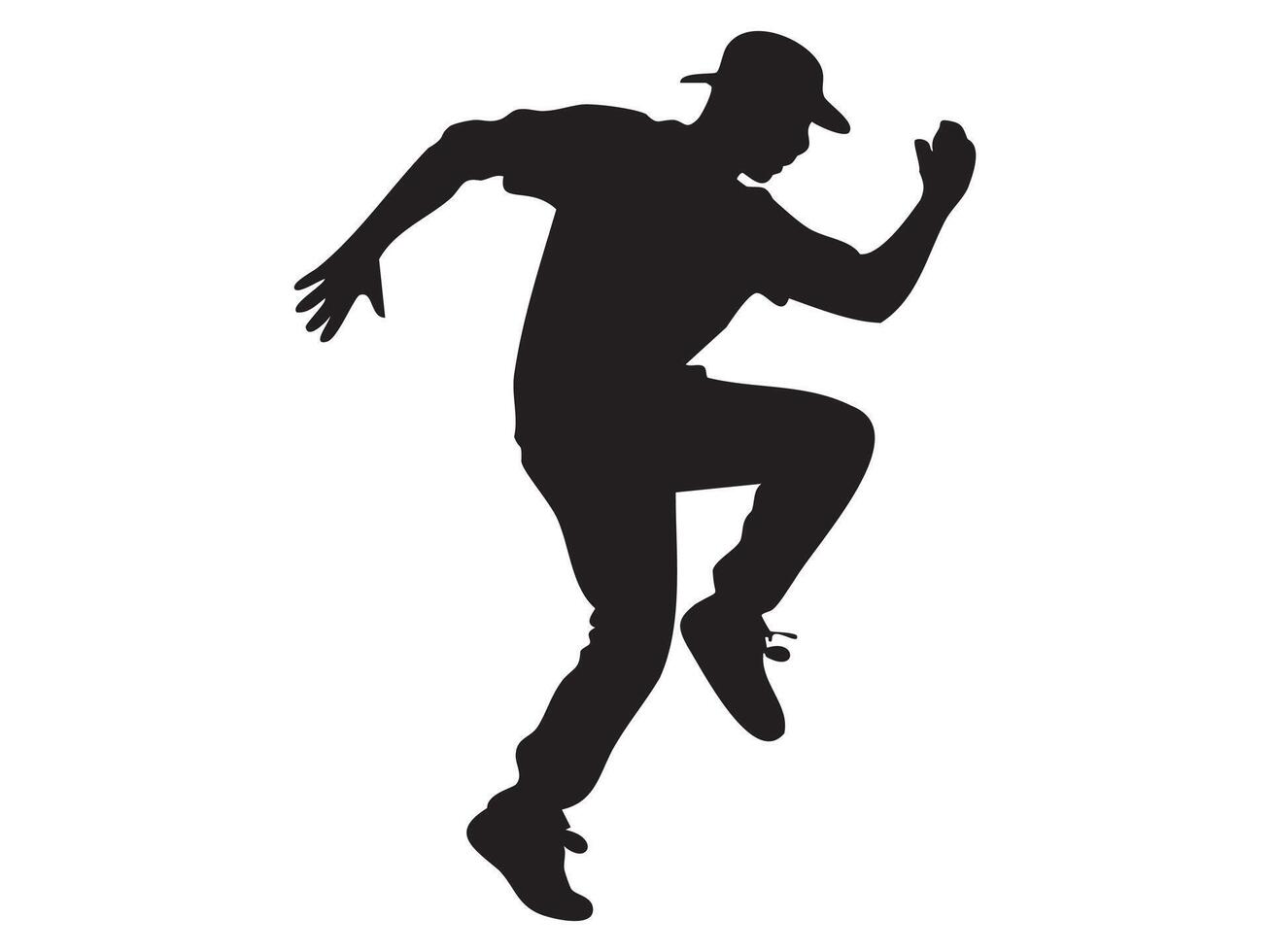 Dynamic black silhouette of man dancing, isolated on white background, graphic illustration. concept of dance, movement, performance, urban culture, creative expression vector