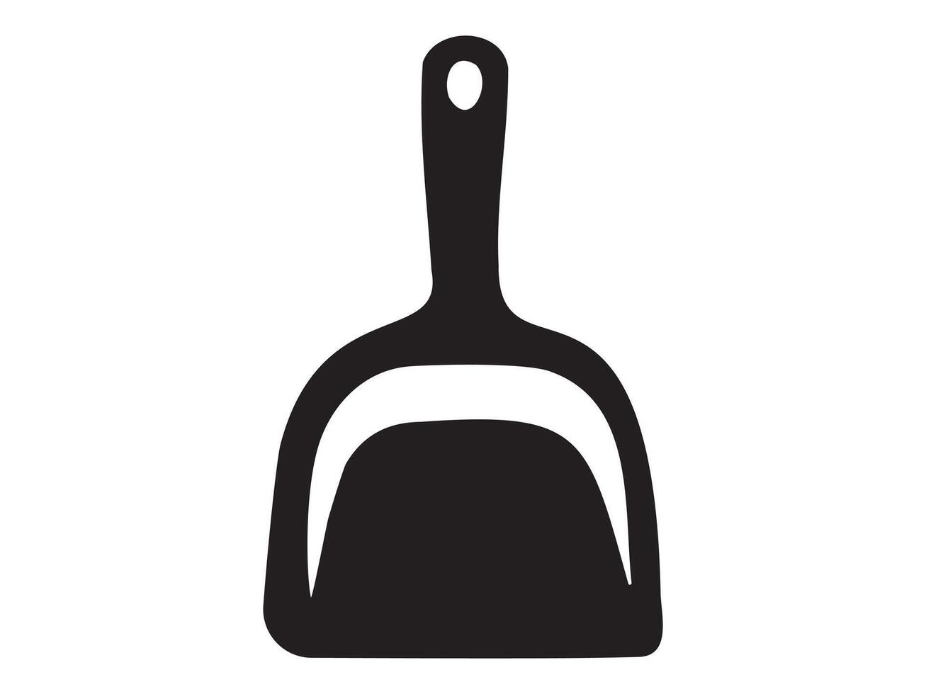Black silhouette of dustpan icon isolated on white background, graphic illustration. concept of cleaning tool, household utility, sweep, minimalist design element vector