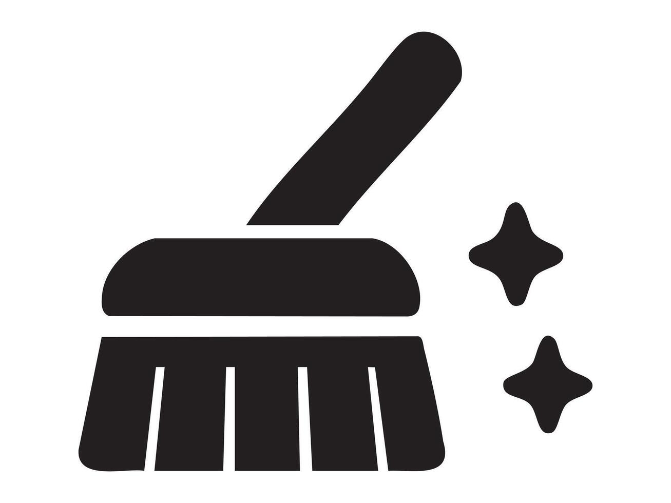 Black silhouette of icon of cleaning brush with sparkles, isolated on white background. concept of cleanliness, housekeeping, sanitation, household chore, illustration, design element vector