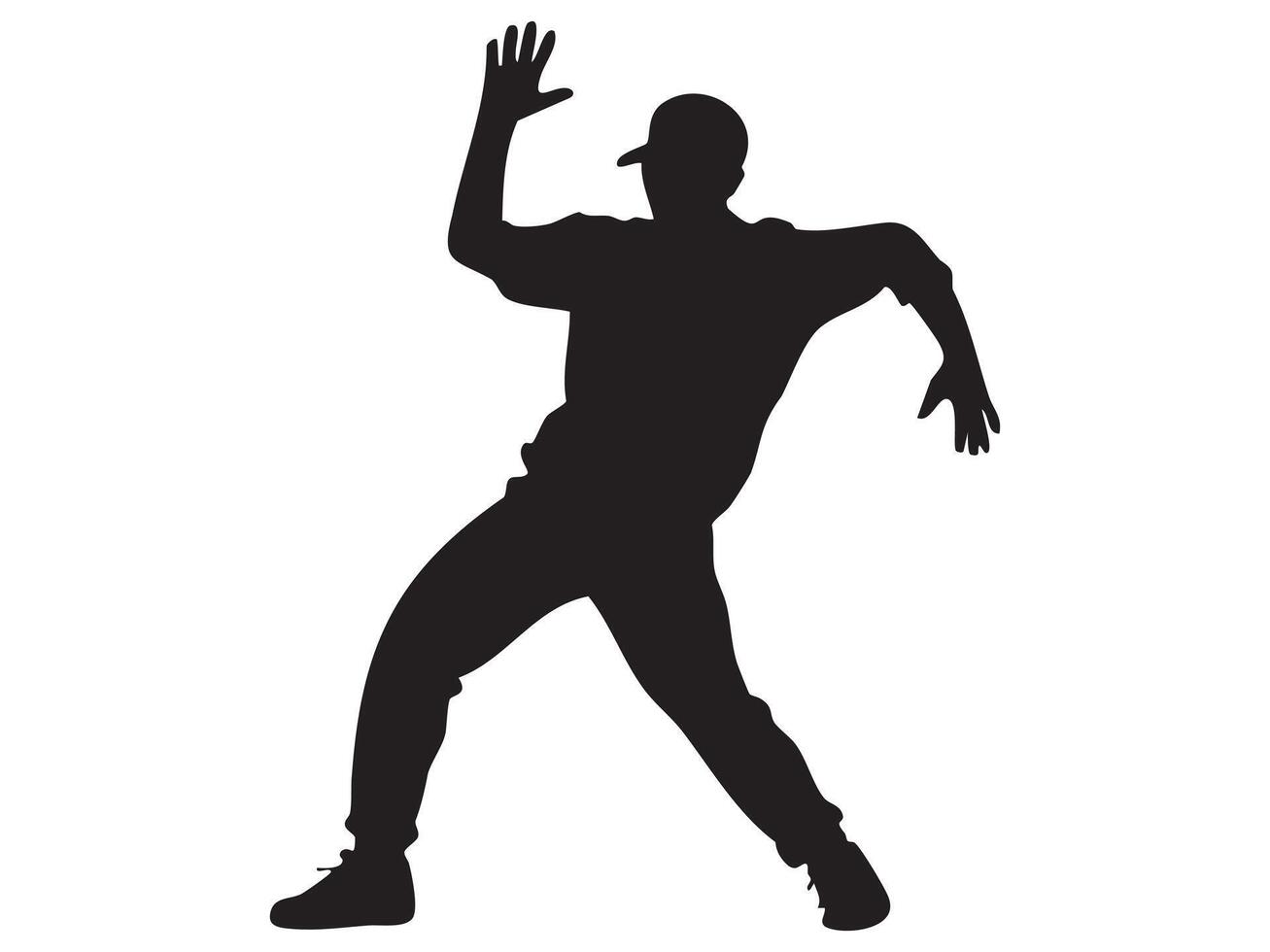 Silhouette of dancing man in dynamic pose, isolated on white background, concept of dance, movement, hip-hop, energetic expression, graphic illustration vector