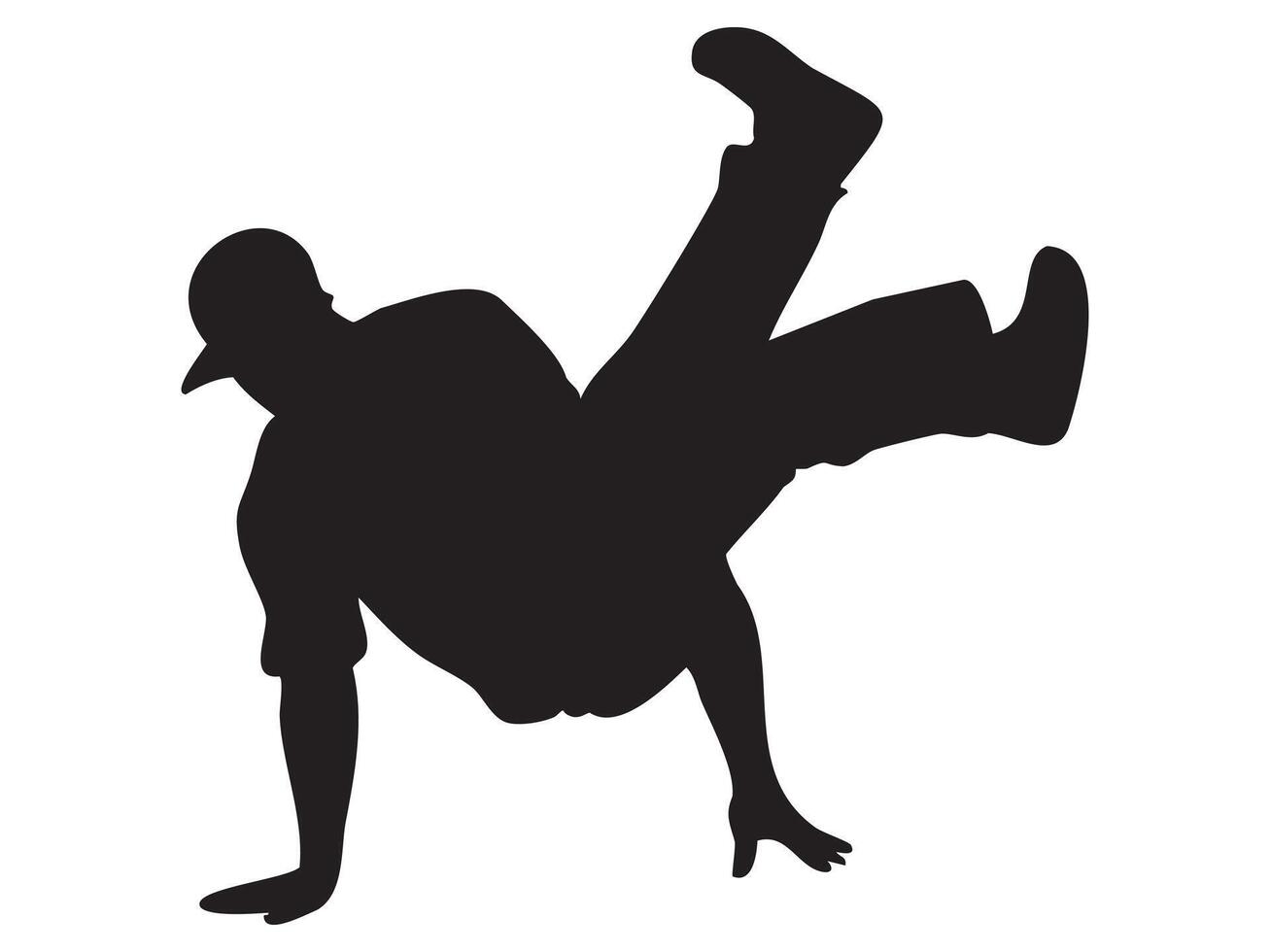 Black silhouette of dancing man in breakdance pose isolated on white background, graphic illustration. concept of dance, hip hop, movement, urban culture, icon vector