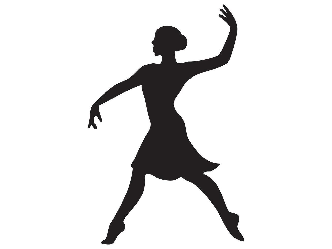 Black silhouette of dancing woman in elegant pose, isolated on white background, graphic illustration. concept of dance, grace, movement, art, figure, ballet vector