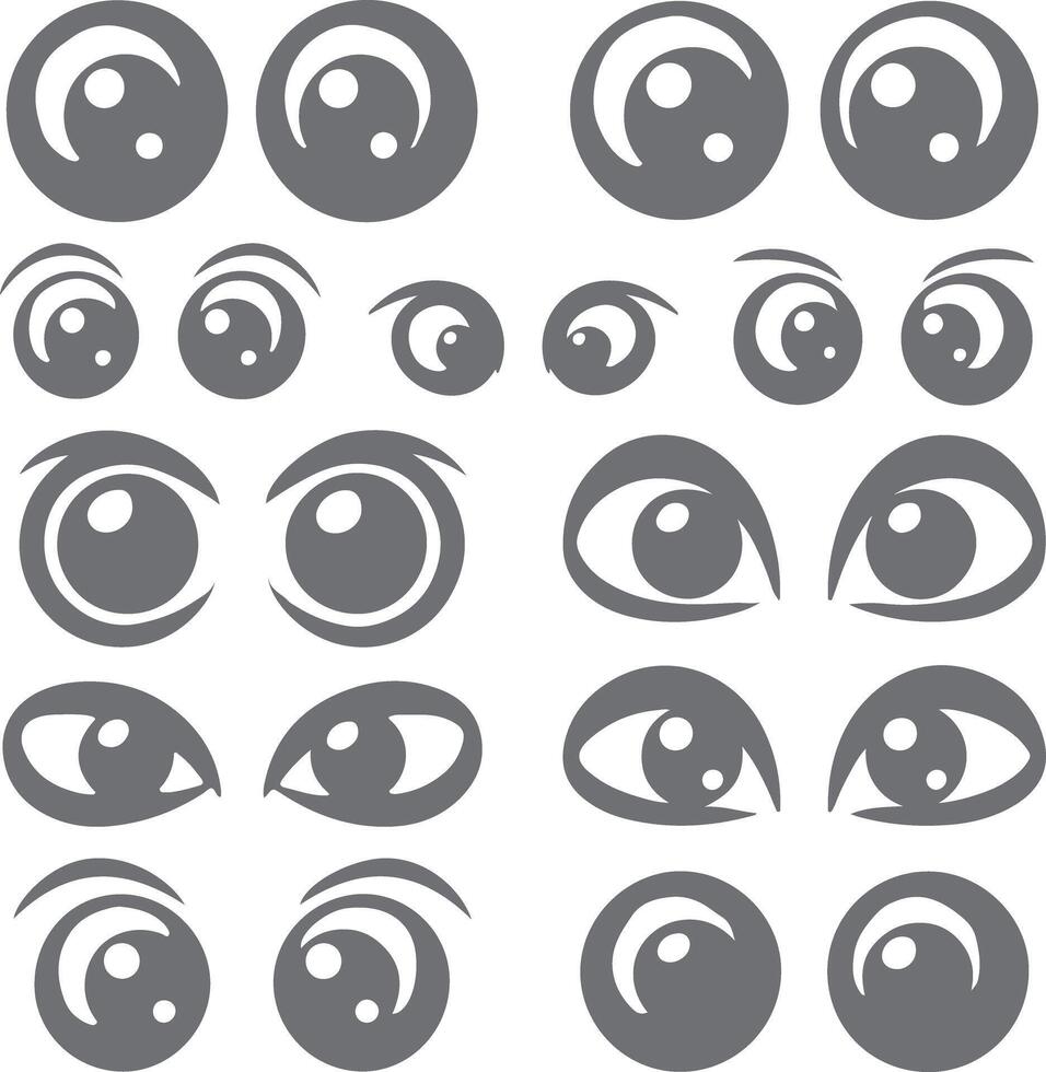 Collection of Gray Cartoon Eye Silhouettes Various Styles Simple Designs for Animation Graphic Design Projects vector