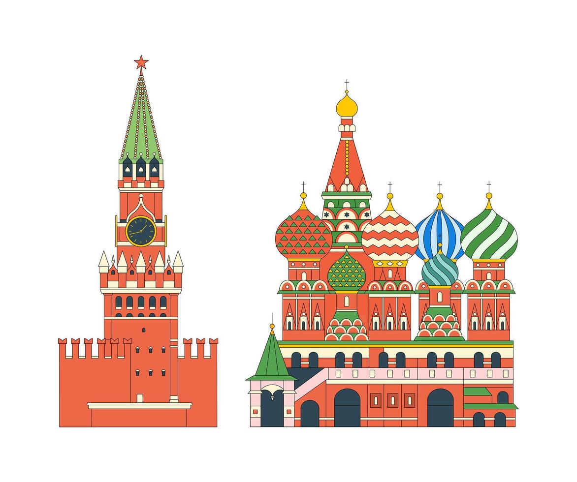 Moscow - the capital of Russia, Red Square. Kremlin and St. Basil's Cathedral vector
