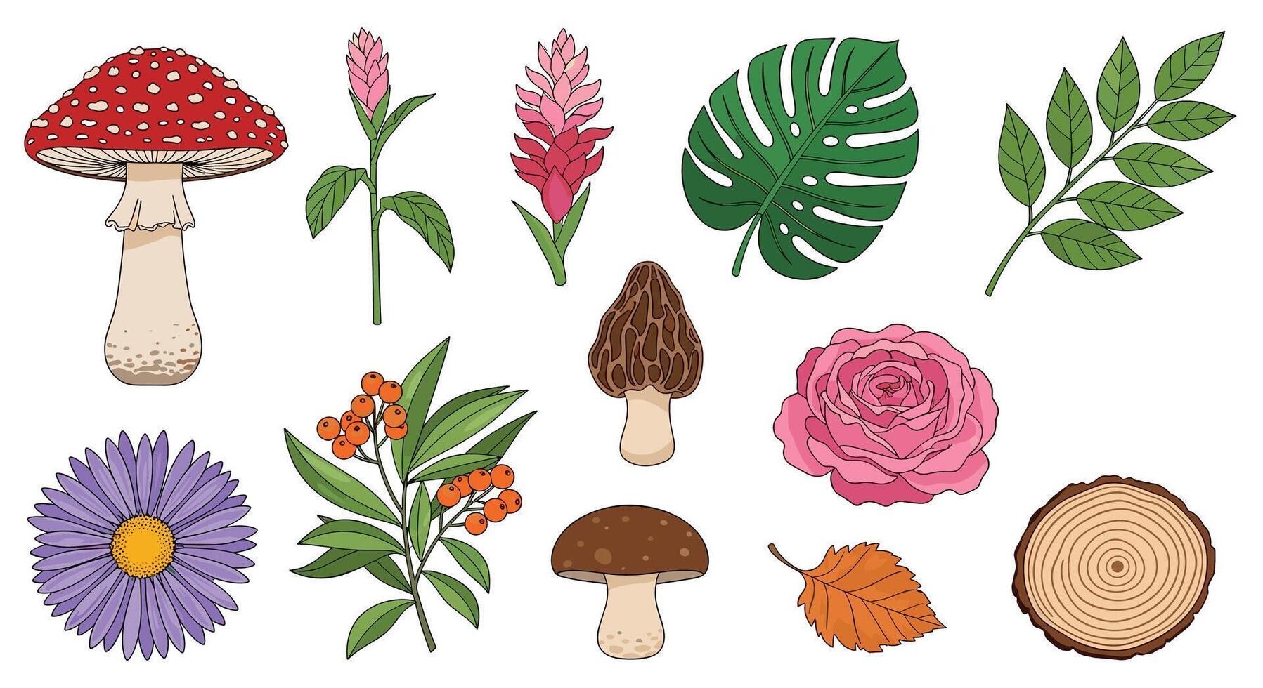 Collection of Natural Plant Life Forms Pixelated Nature Forest Garden Flora Elements vector