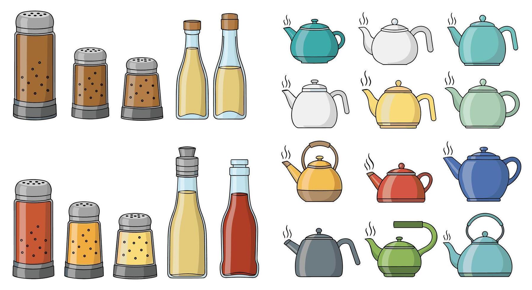 Collection of Diverse Kitchen Vessels A Variety of Jars Bottles and Teapots vector