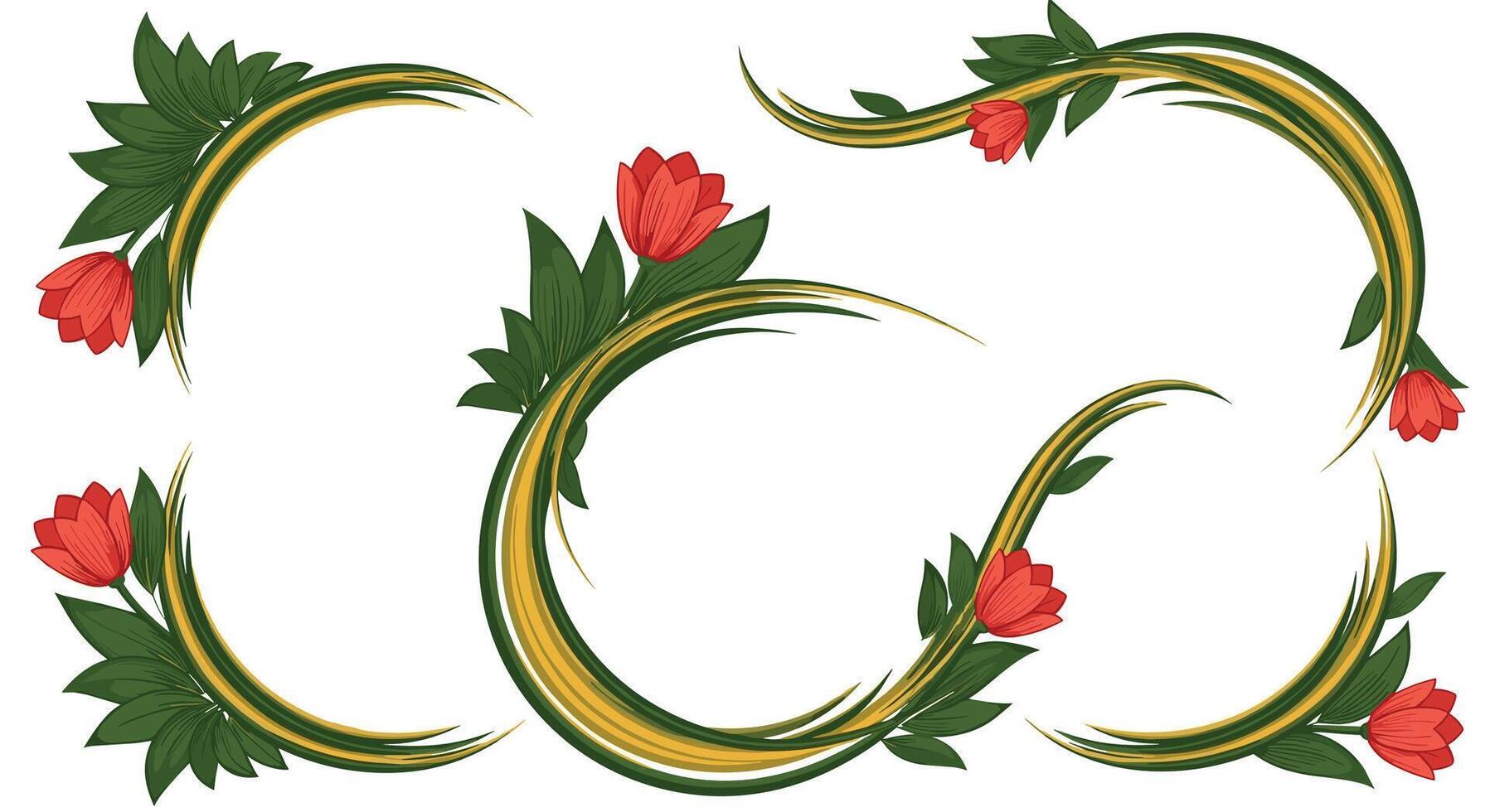 Elegant Circular Floral Frames With Red Roses and Green Leaves for Graphic Design vector