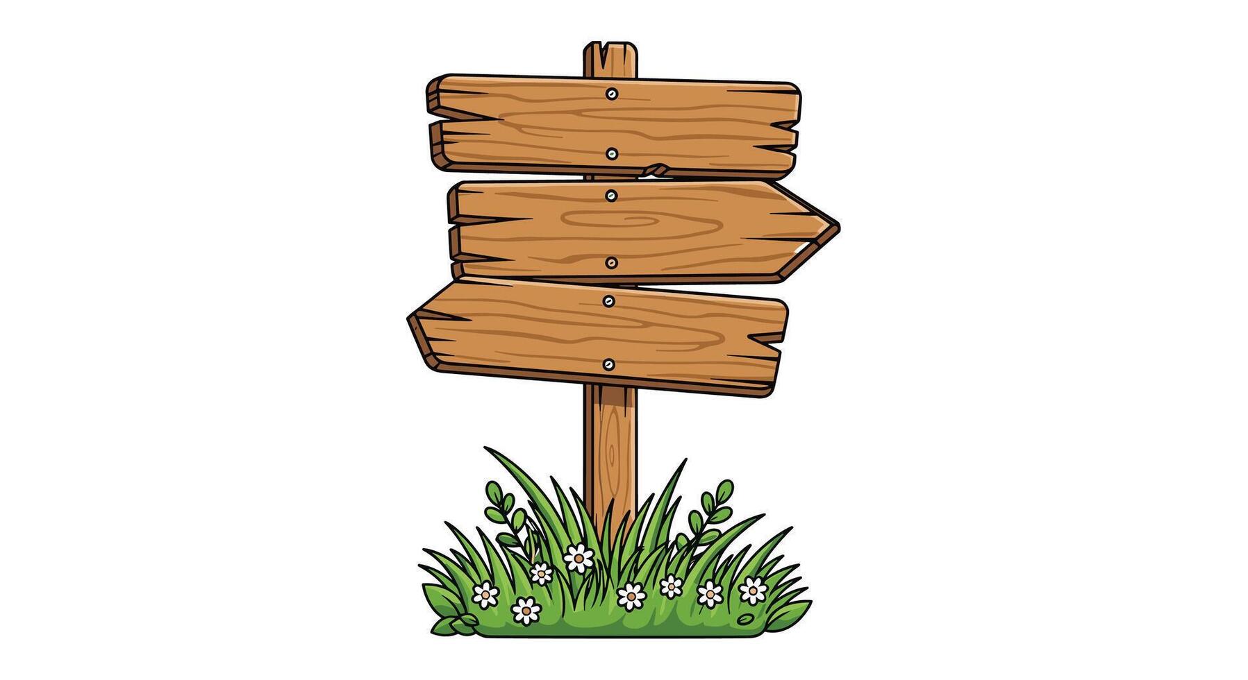 Rustic Wooden Directional Sign Surrounded by Lush Greenery a Charming and Whimsical Depiction vector