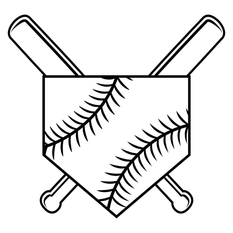 baseball ball with bat and shield icon over white background, line style, illustration vector