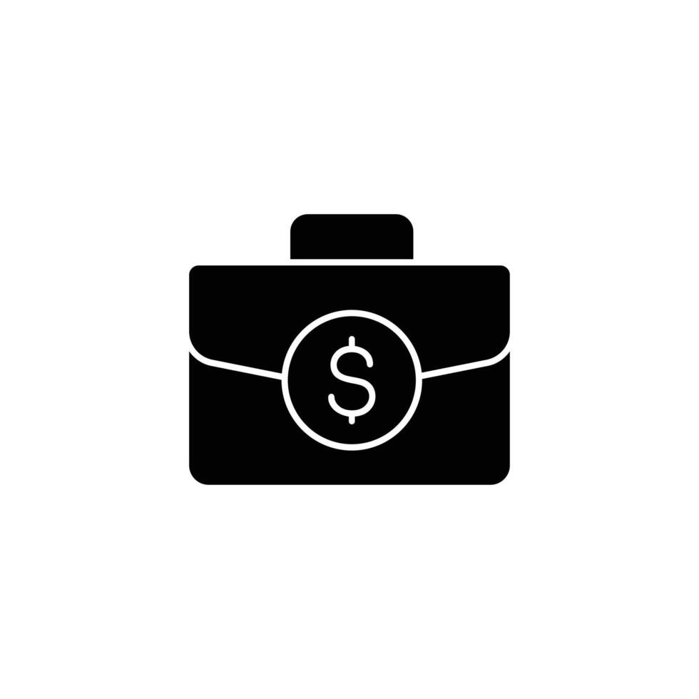 Black briefcase icon with dollar sign. Represents finance, investments, and wealth. vector