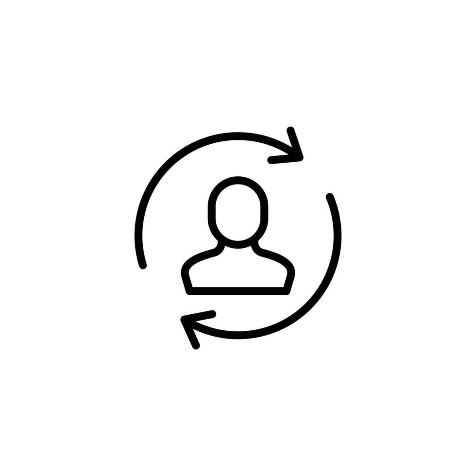 A simple icon showing a person within a circular flow of arrows, signifying continuous development or improvement. vector