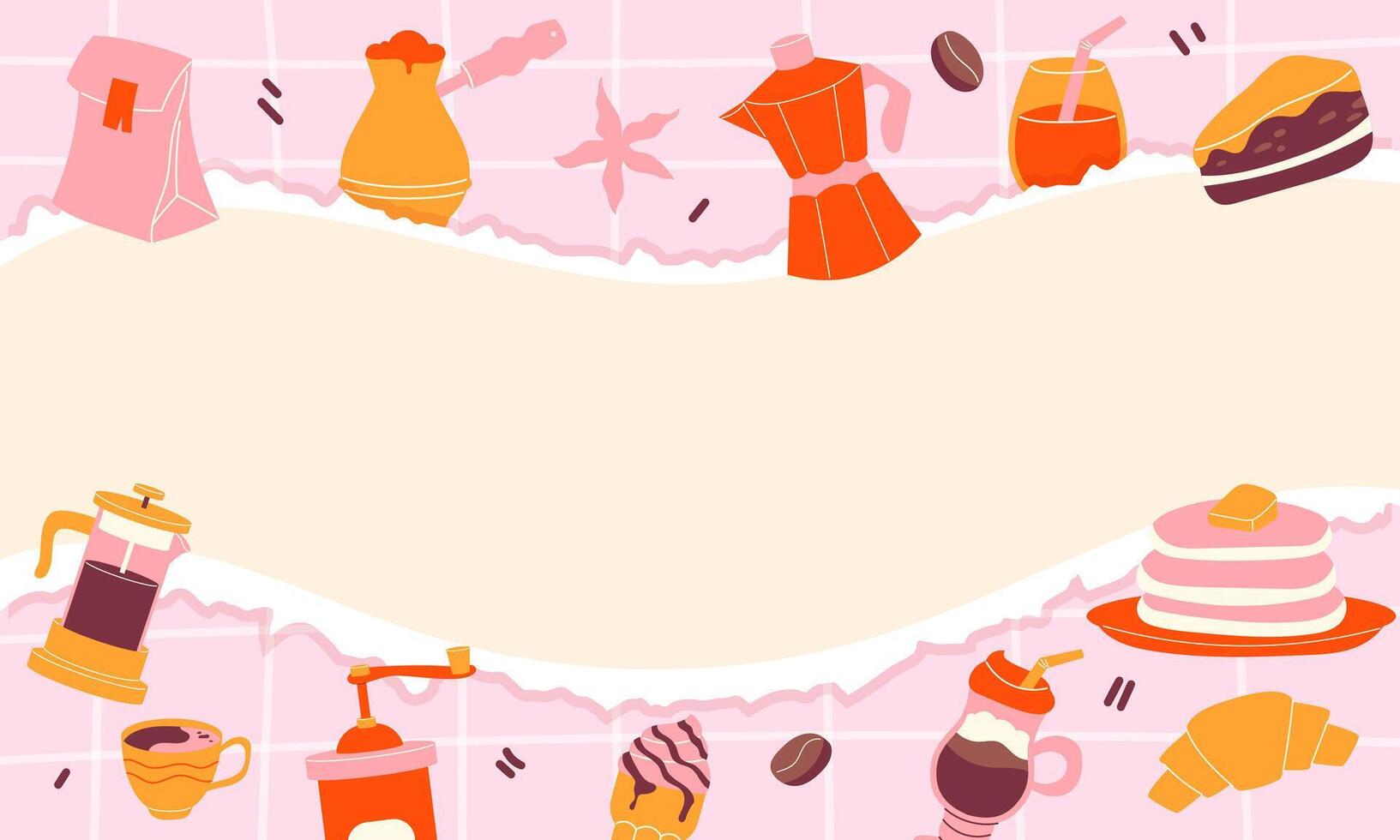 Horizontal banner, template with coffee and desserts vector