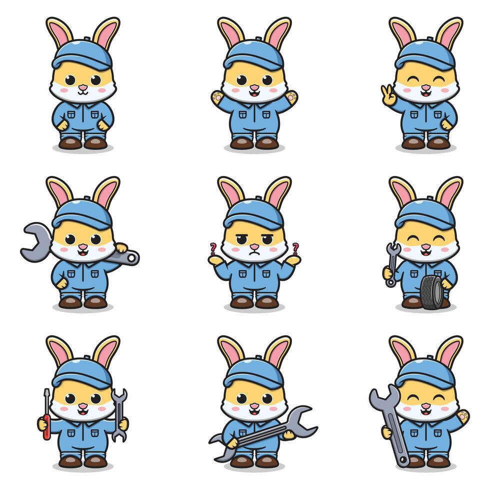 Illustration of Rabbit Mechanic Cartoon Character. vector