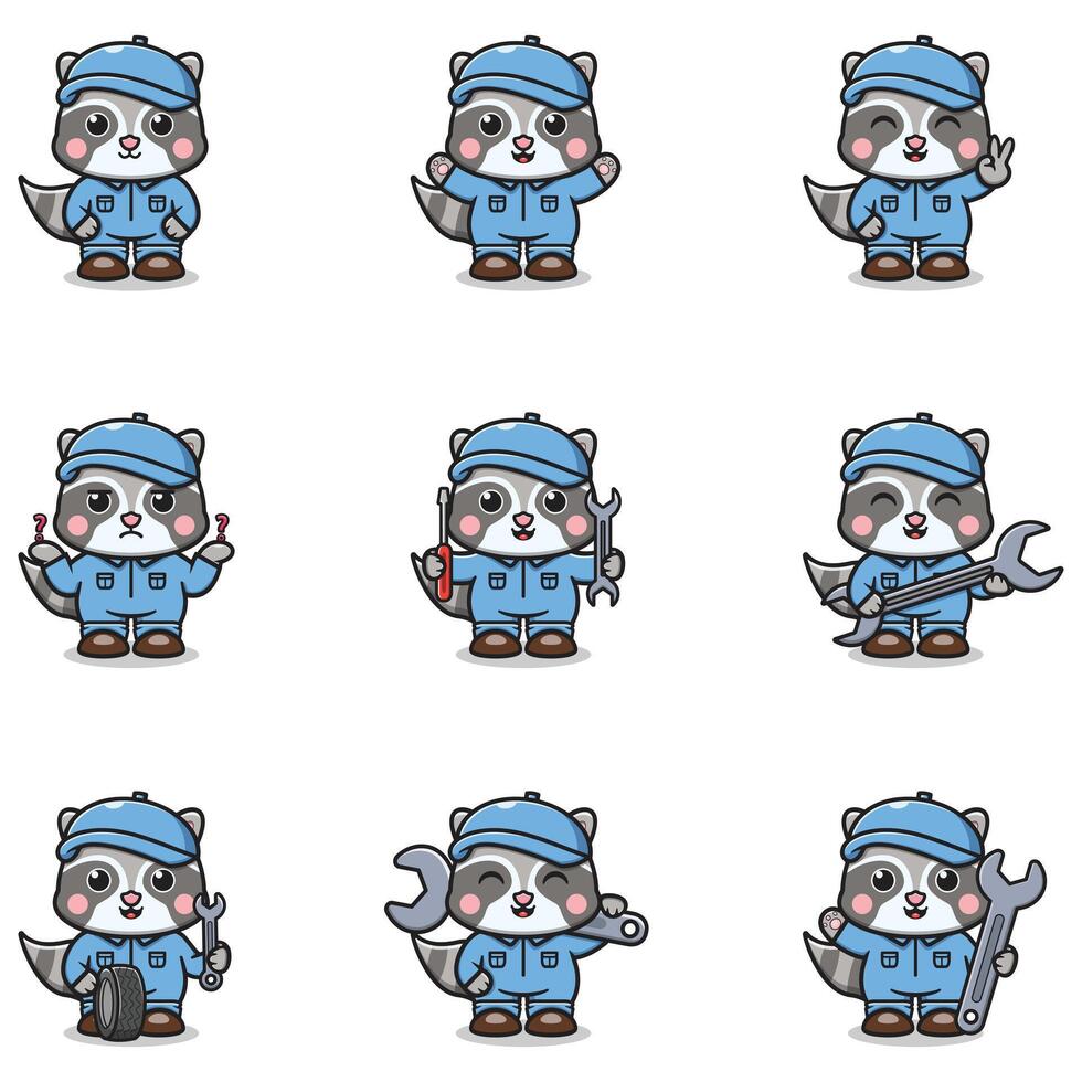 Illustration of Raccoon Mechanic Cartoon Character. vector