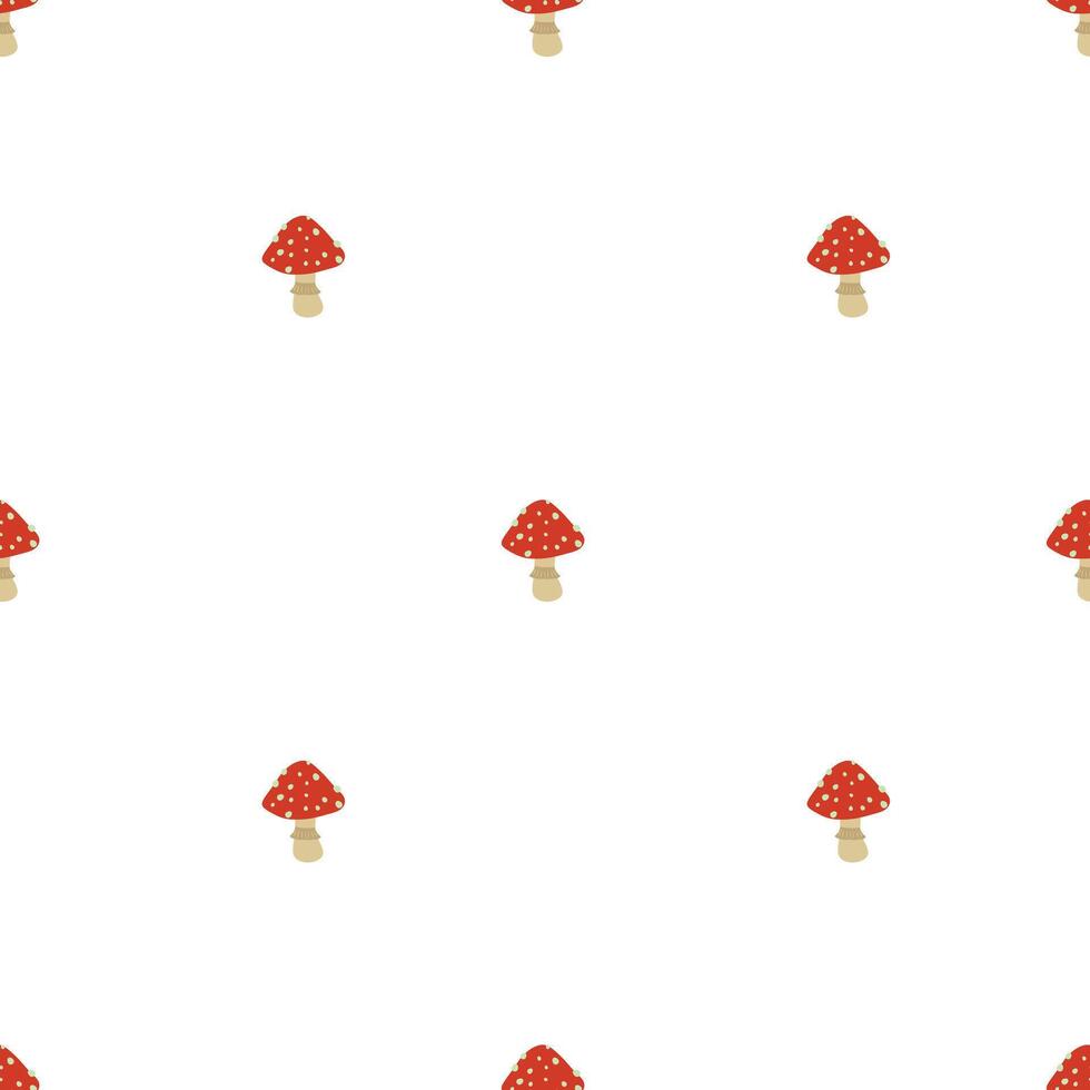 Mushrooms pattern on a white background. Simple seamless pattern with fly agaric mushrooms. design for greeting card and invitation vector