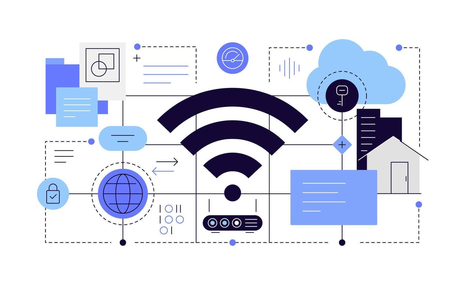 Wireless technologies. Cloud services and internet connection. Remote control. Abstract scheme vector