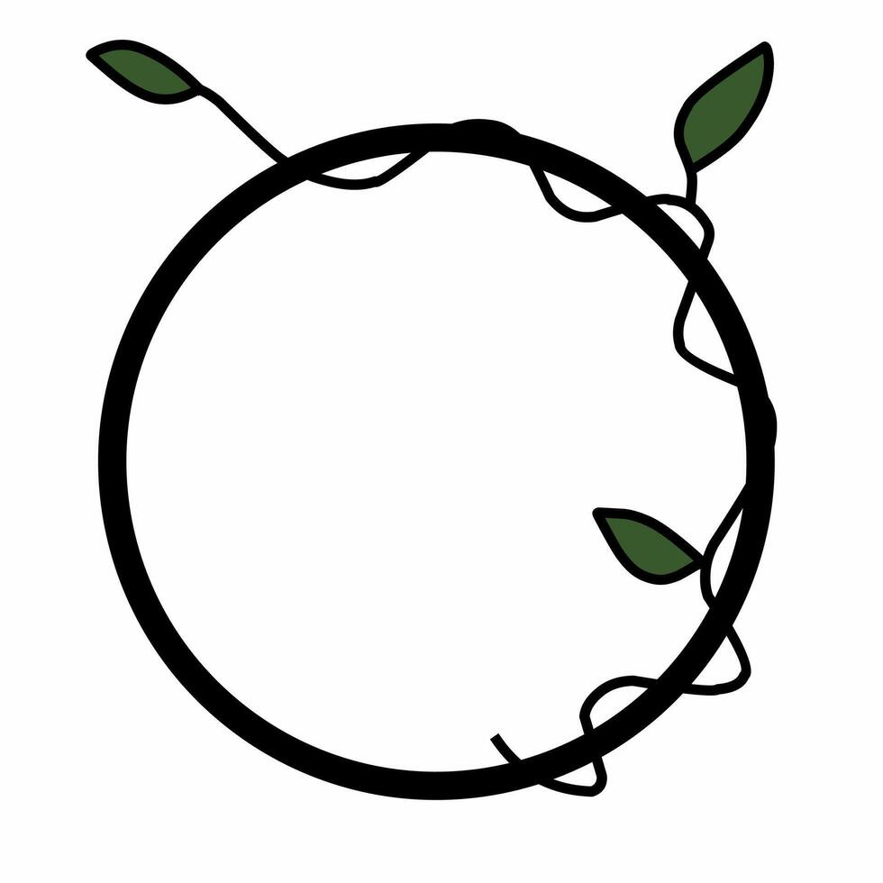 Simple Line Art Circle with Leaves vector