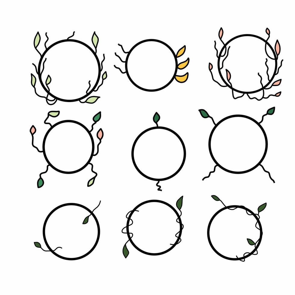 Set Circle Frame with Garden Vine Elements vector