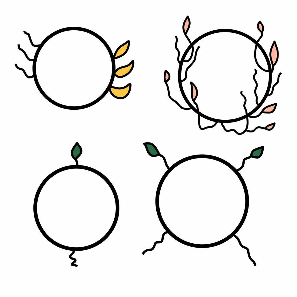 Nature Inspired Round Frame with Vines and Leaves vector
