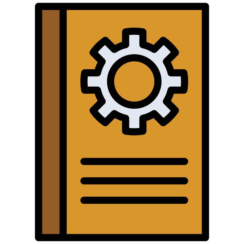 Gear Book Outline Flat Design Icon, Flat Design Style Icon Symbol vector