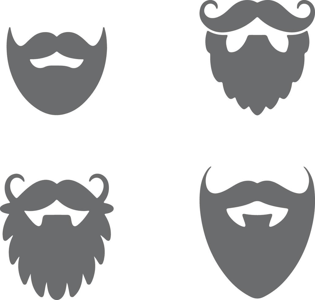 Four Gray Silhouette Styles of Mustaches and Beards Set Isolated on White Background Different Types of Facial Hair Icons vector