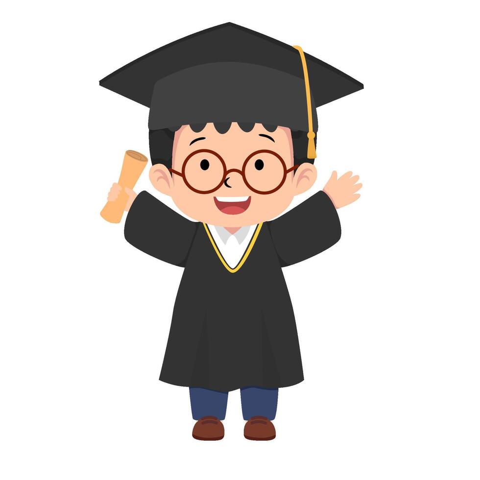 a boy wearing glasses graduating with a diploma in hand vector