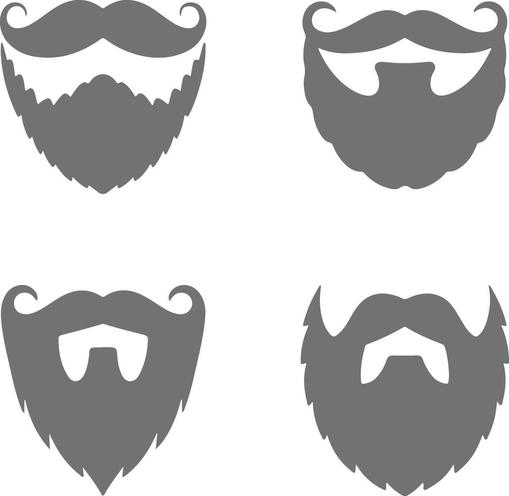 Four Gray Silhouette Styles of Mustaches and Beards on White Background Different Facial Hair Designs for Men Illustration vector