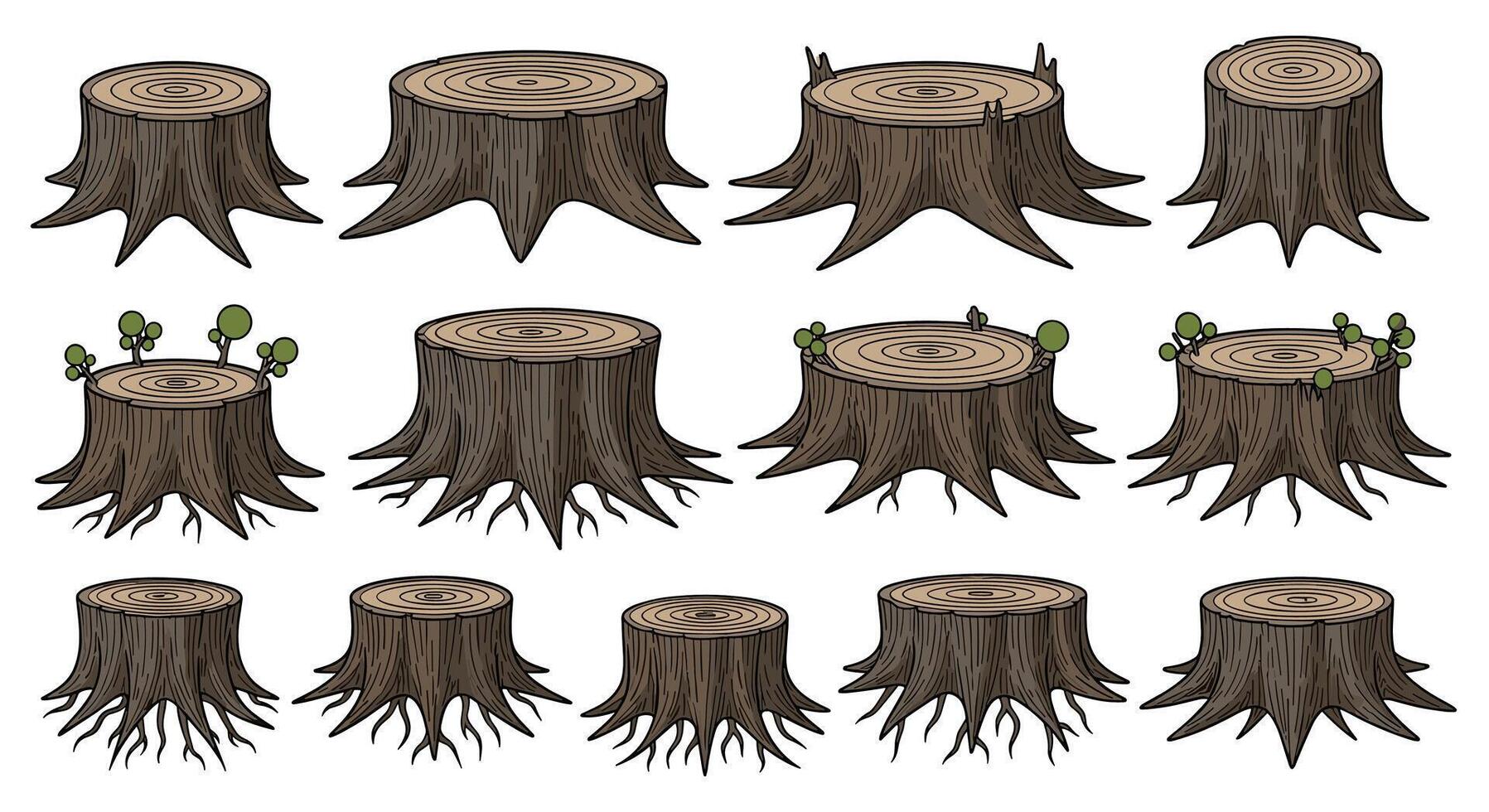 Tree stump set illustration vector