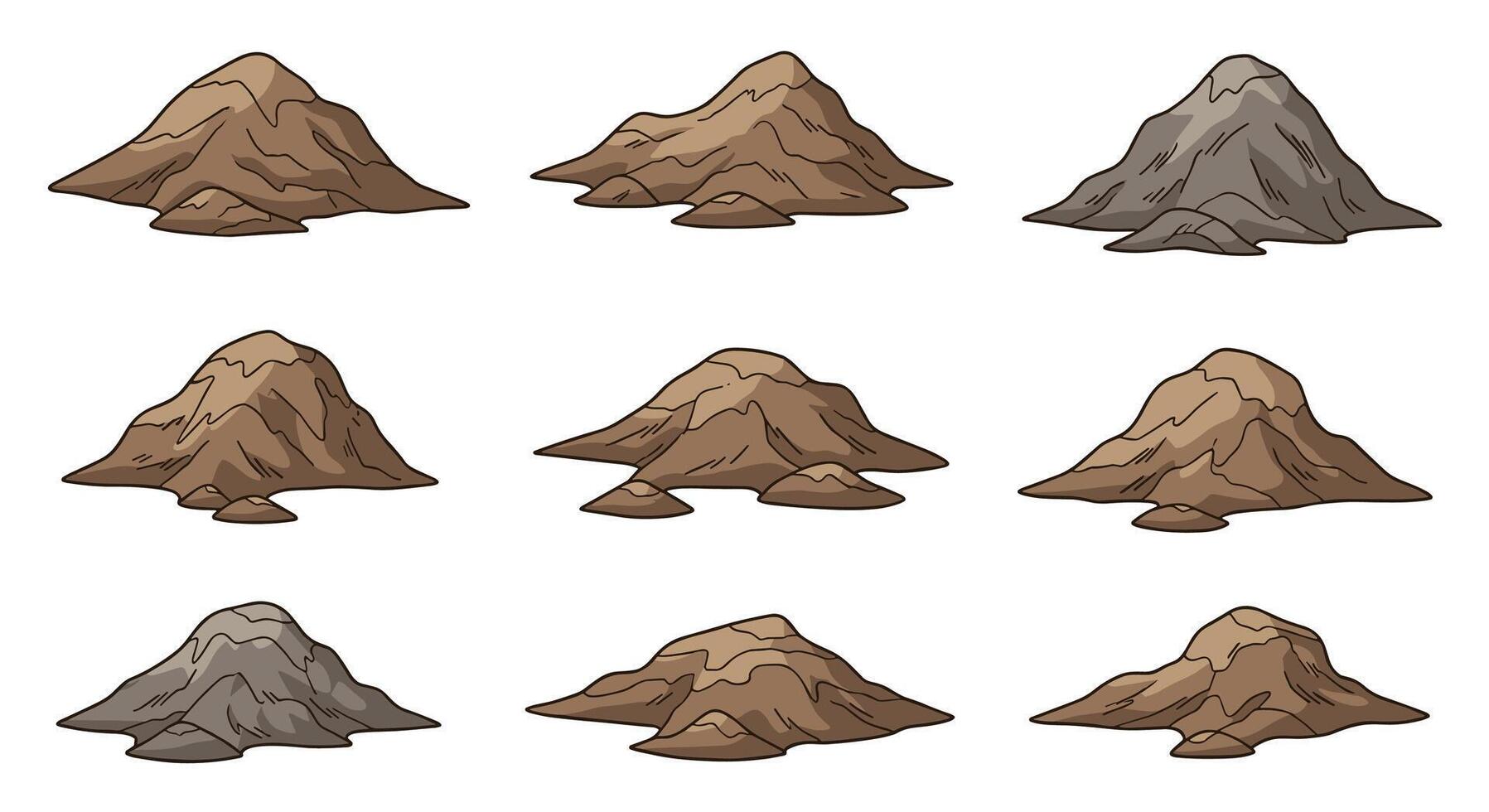 Cartoon mountain set of different types of rocks vector