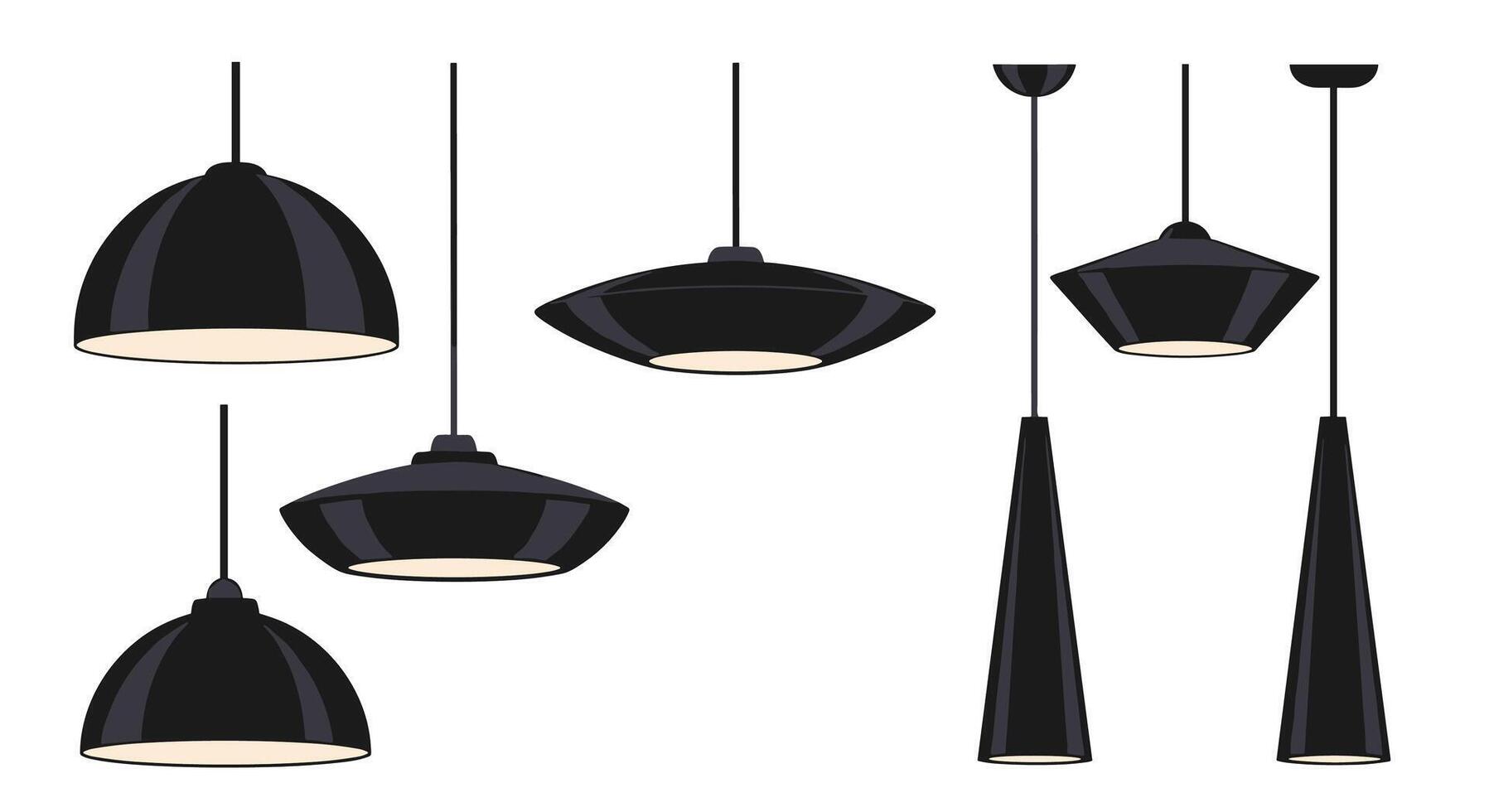 A set of black and white lamps with different shapes vector
