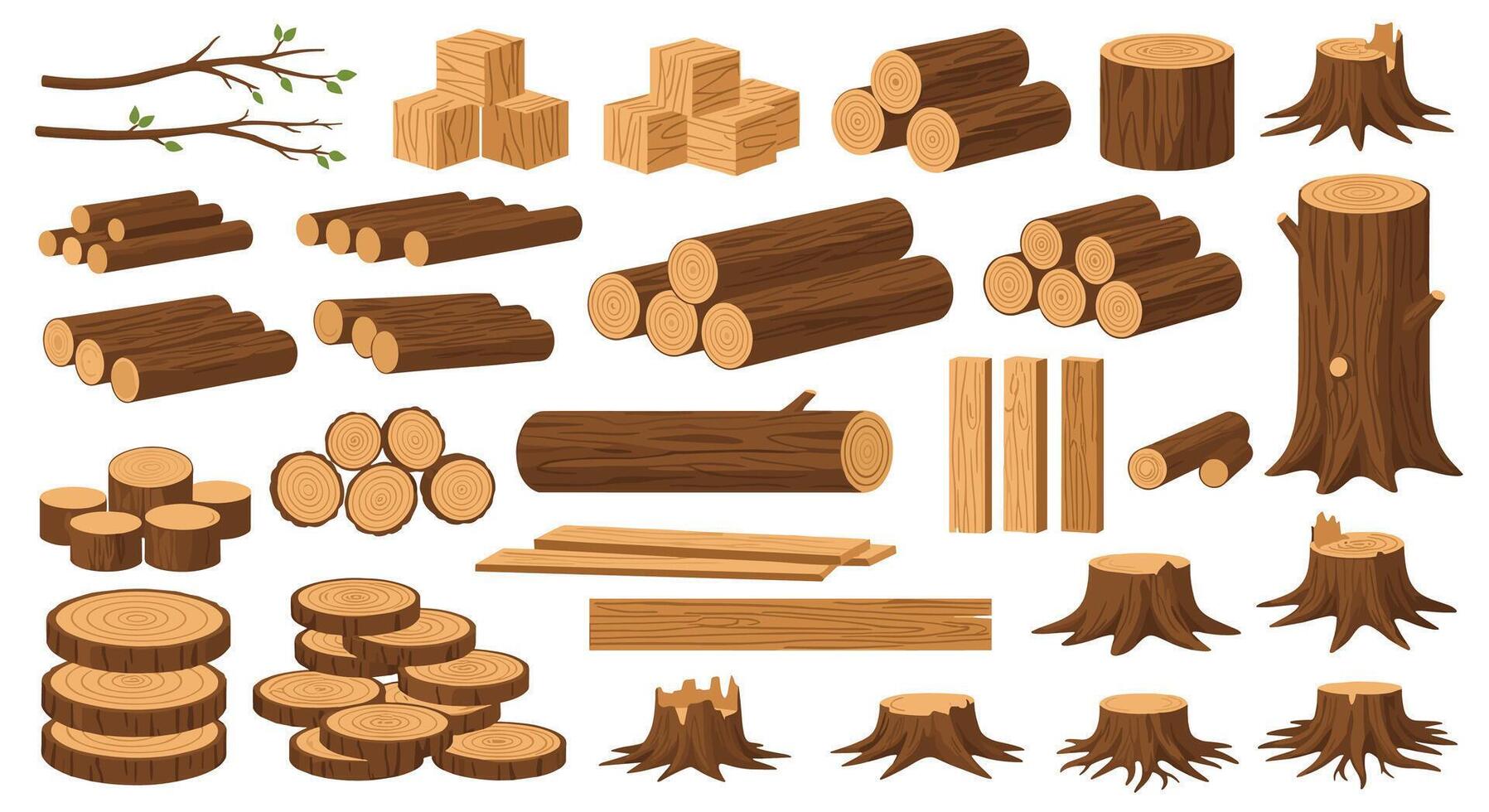 Various types of logs and branches vector