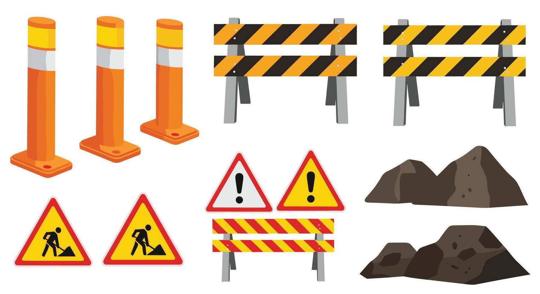 Various construction signs and road barriers vector