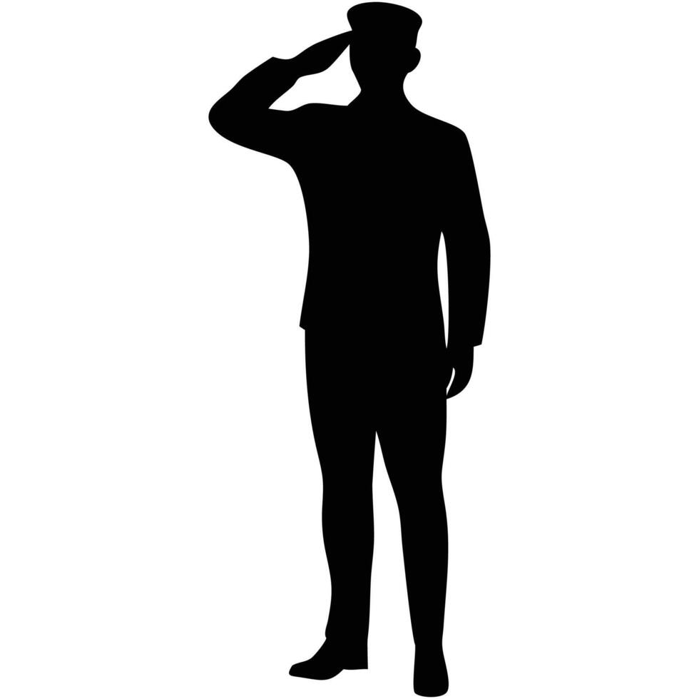 Silhouette of military officer saluting in uniform for memorial day or veterans day celebration event vector