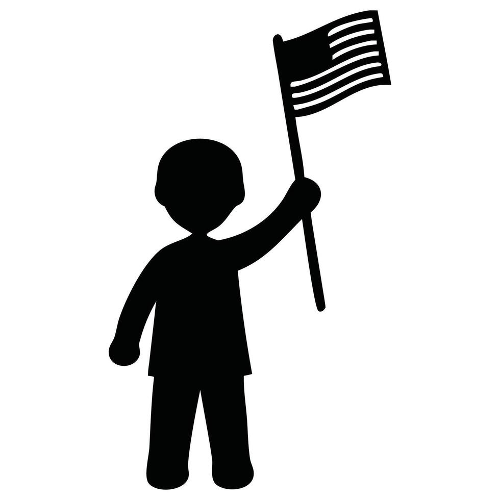 Silhouette of person holding american flag for independence day celebration and patriotic events vector