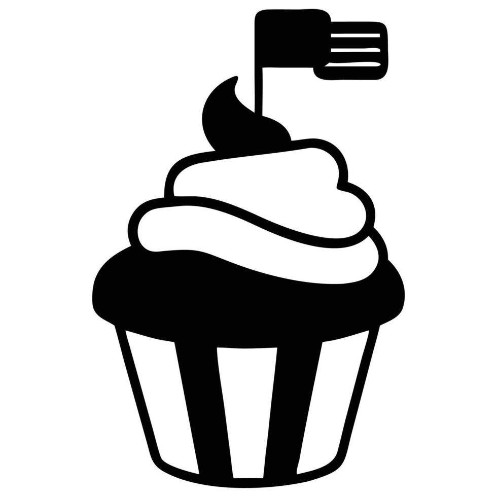 Black and white cupcake with flag design for birthday party celebration sweet treat bakery shop dessert silhouette vector