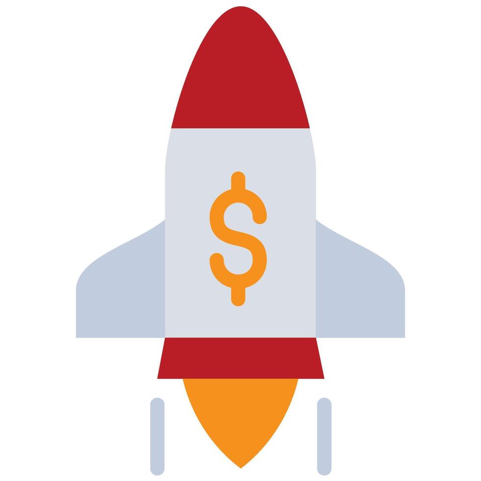 Rocket With Dollar Flat Icon, Marketing Strategy Concept Flat Design Style Symbol vector