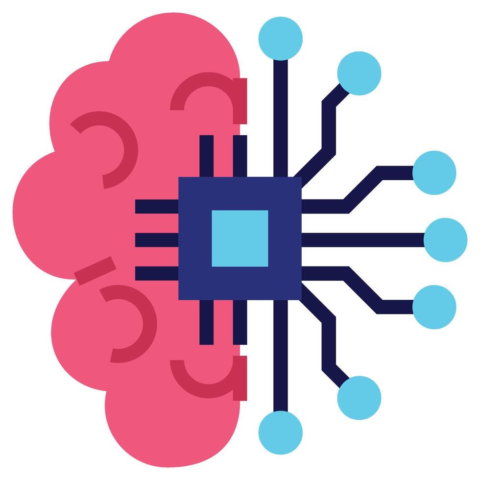 Circuit Brain Flat Icon, Artificial Intelligence Concept in flat design style vector