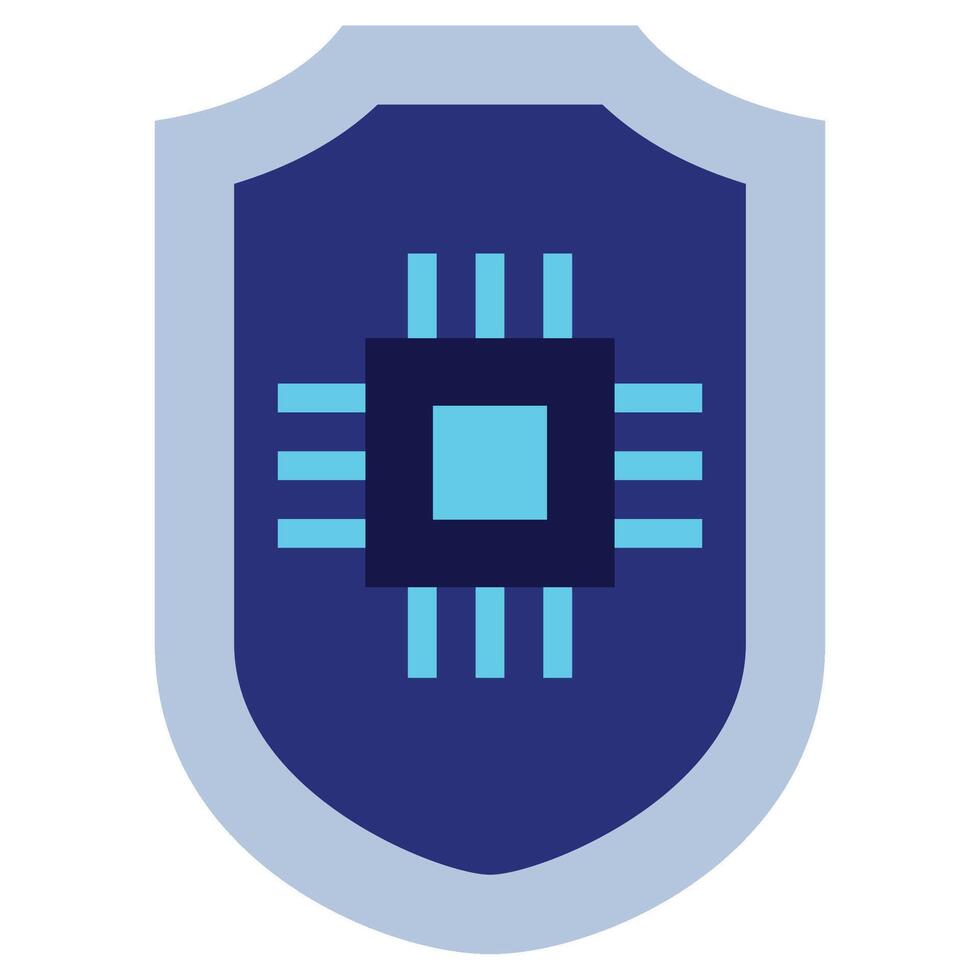 Chip Shield Flat Icon, Artificial Intelligence Concept in flat design style vector