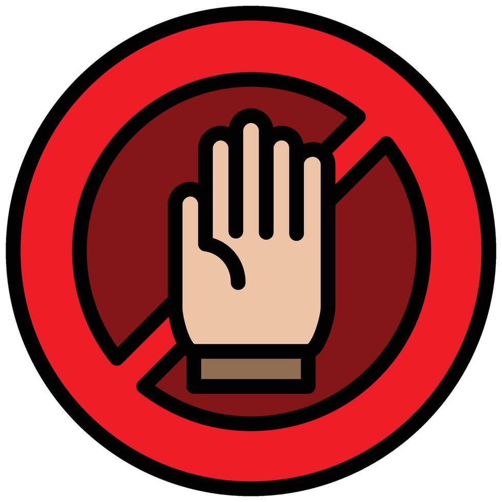 Don't Touch Outline Flat Design Icon, Safety at Workplace Outline Flat Design Icon. vector