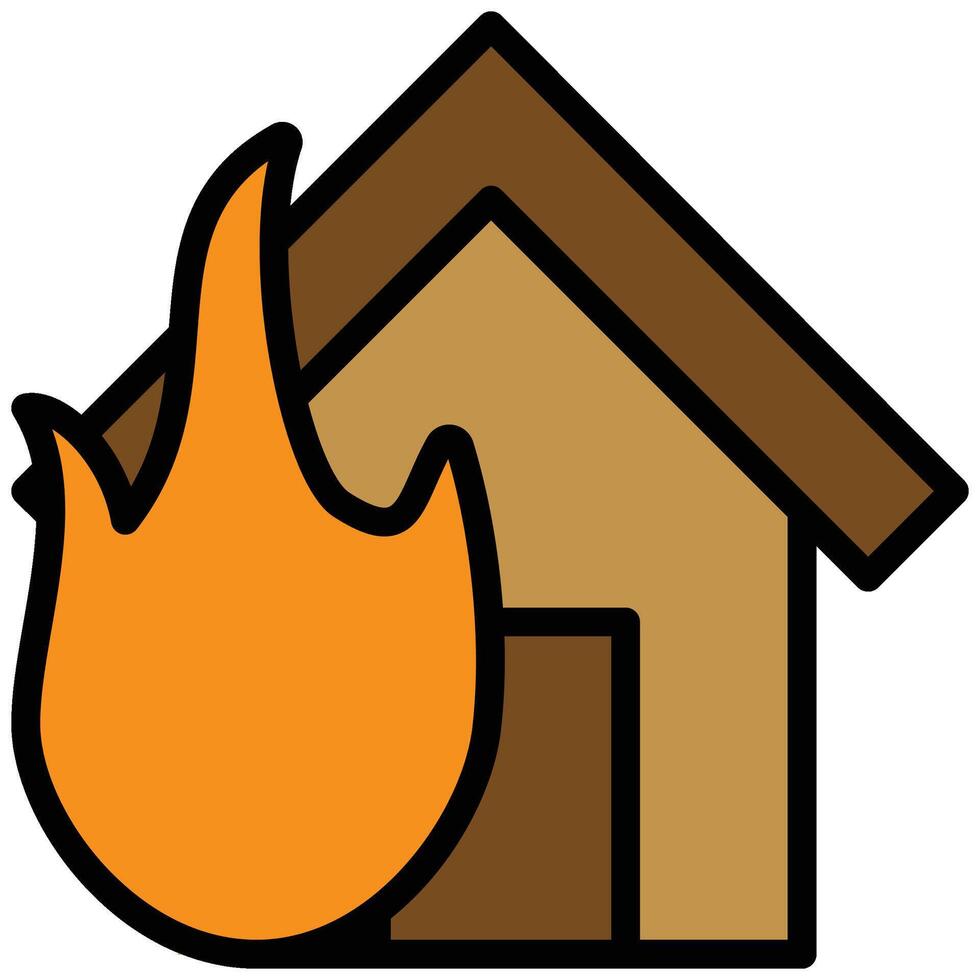 House On Fire Outline Flat Icon, Insurance Outline Flat Design Style Illistration vector