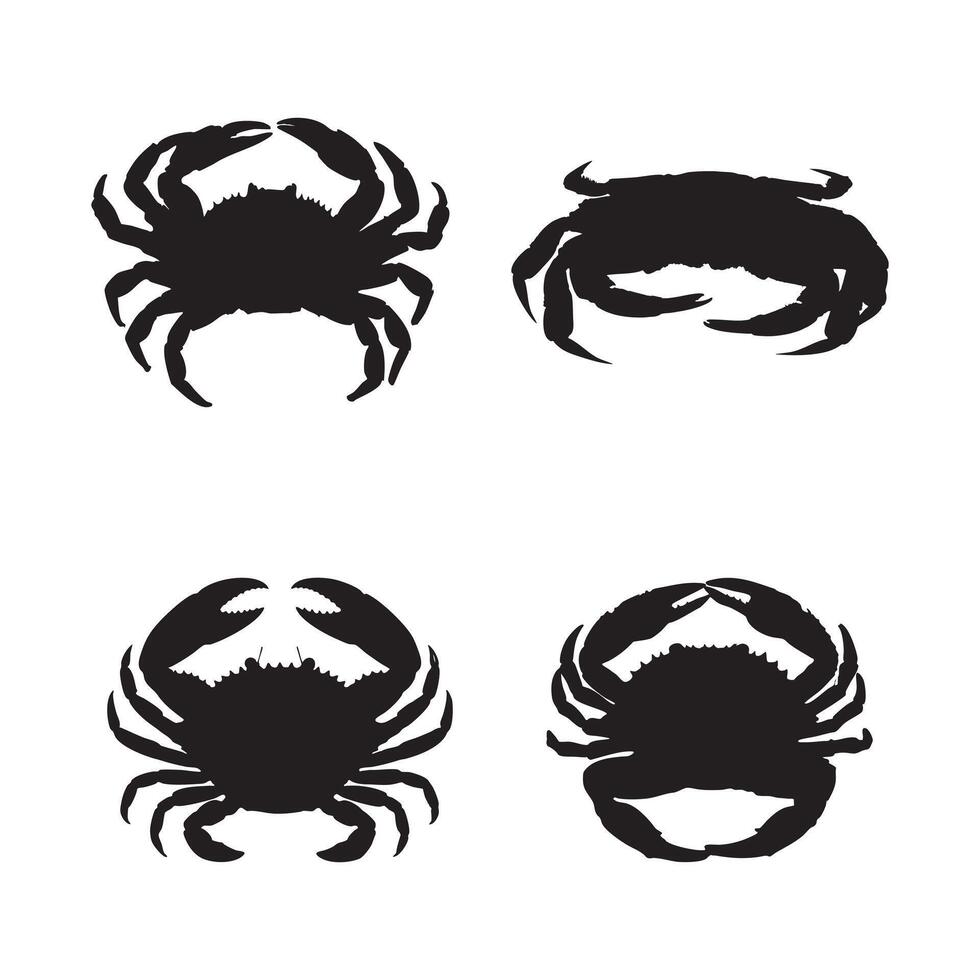 Crab Silhouette Set Black Crabs with Claws Isolated on White Background vector